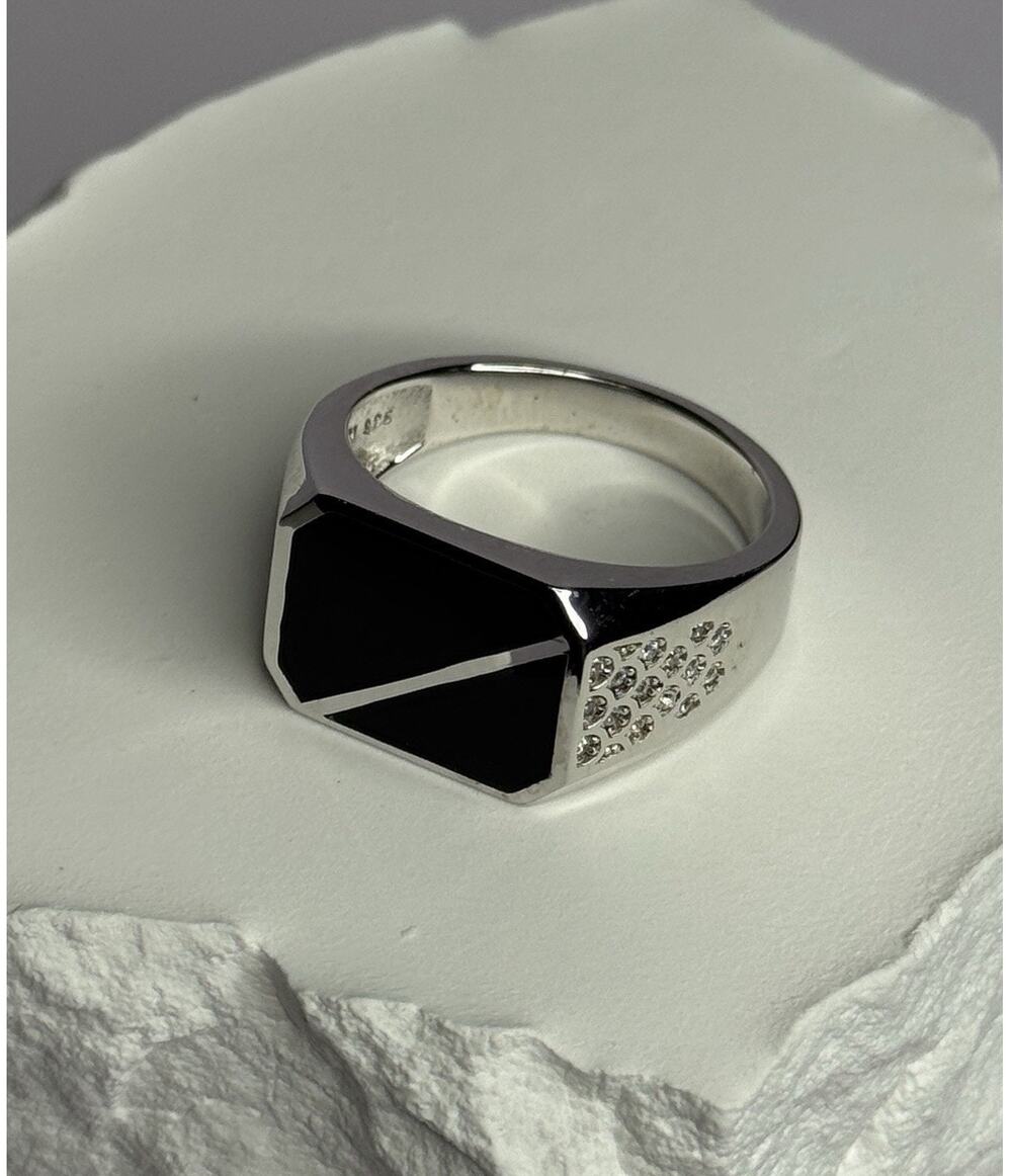 925 Sterling Silver Black Enamel & CZ Men's Ring Size 11